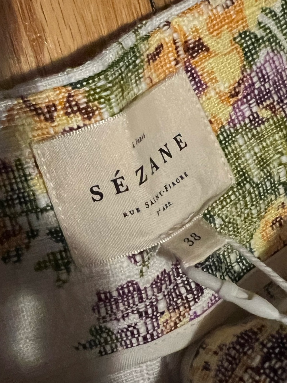 Sezane Cream Floral Wide Leg Pants with Green & Purple Accents NWT - Picture 3 of 4